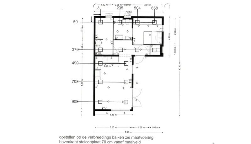 Plattegrond van L-vormige mantelzorgwoning van 54 m²